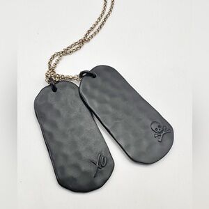 Banana Republic Edgy Double Black Dog Tag Hammered Metal Necklace Skulls XO Goth